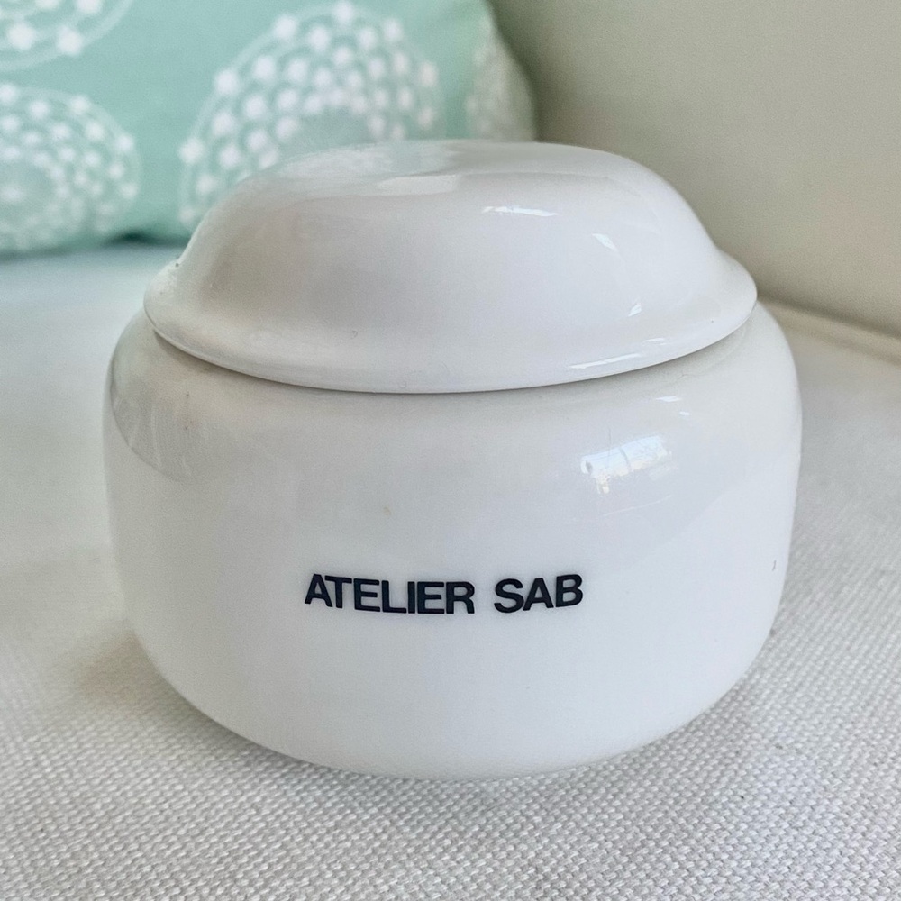 Atelier Sab Trinket Jewelry Dish W Lid White Ceramic Black Letters